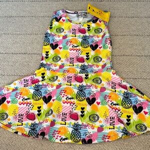 Dori Creations Colorful Skater Dress with Fruit and Love Print Girls size 6 NWT
